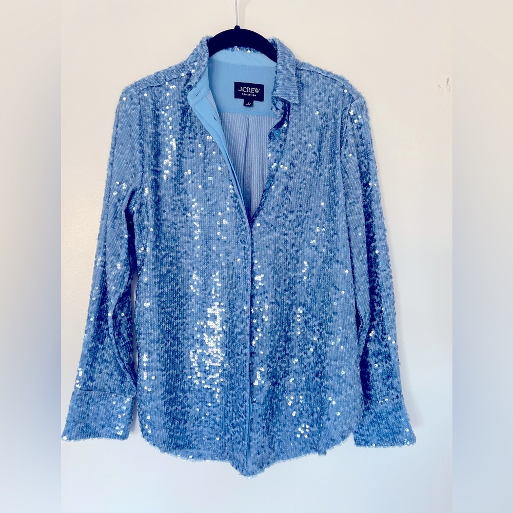J. Crew Light Blue Sequin Button-Down Shirt